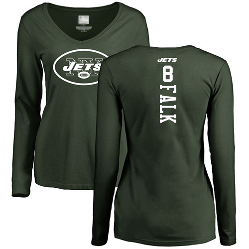 New York Jets Green Women Luke Falk Backer NFL Football #8 Long Sleeve T Shirt